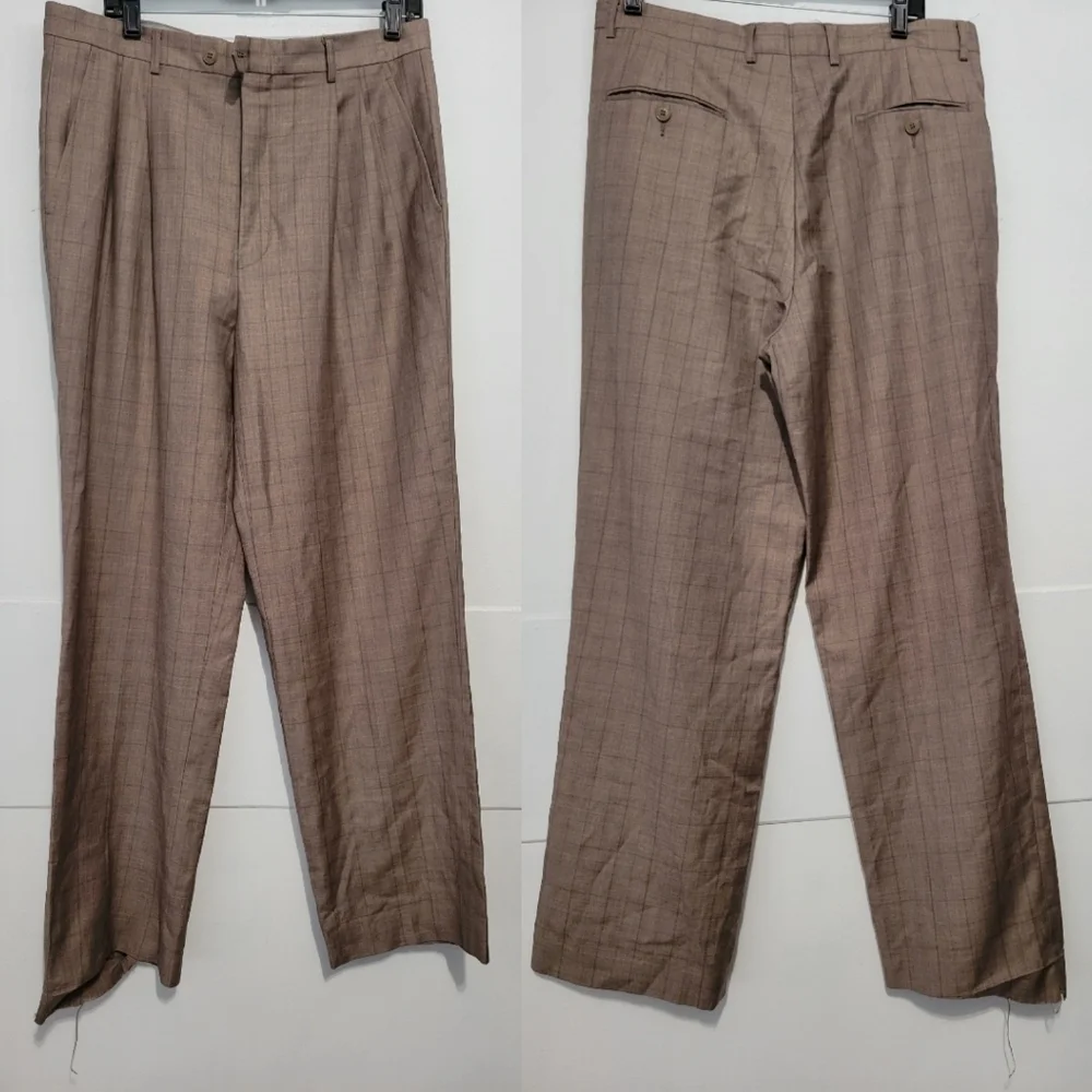 Pamoni Voque London Men's Wool Blend Plaid Pants Brown Size 35